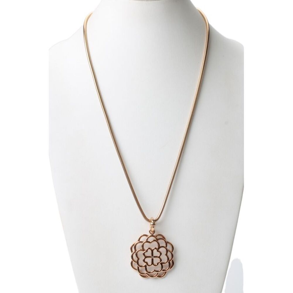 Folli Follie Womens Rose Gold Tone CZ Accent Flower Pendant Necklace 32" NWT